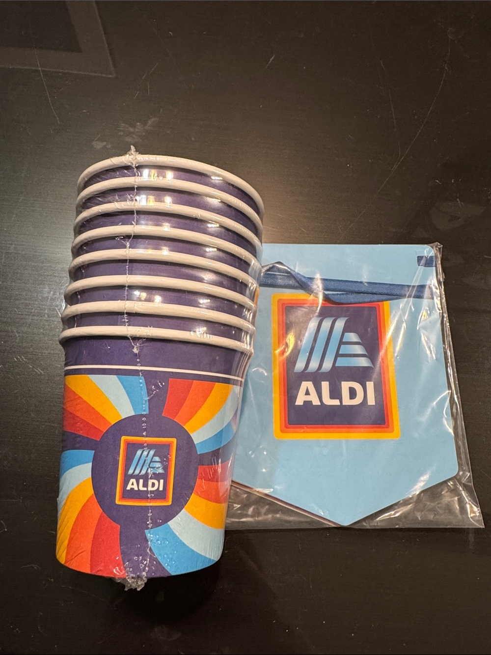 Aldi happy birthday sign and cups Blue & Multicolor Party Cups - 8 Pack